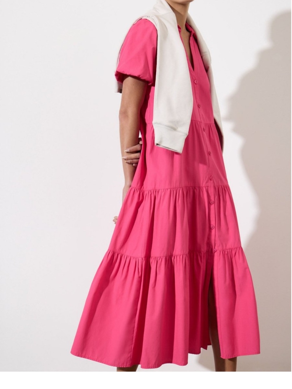 Brochu Walker Tiered Button-Front Pink Midi Dress